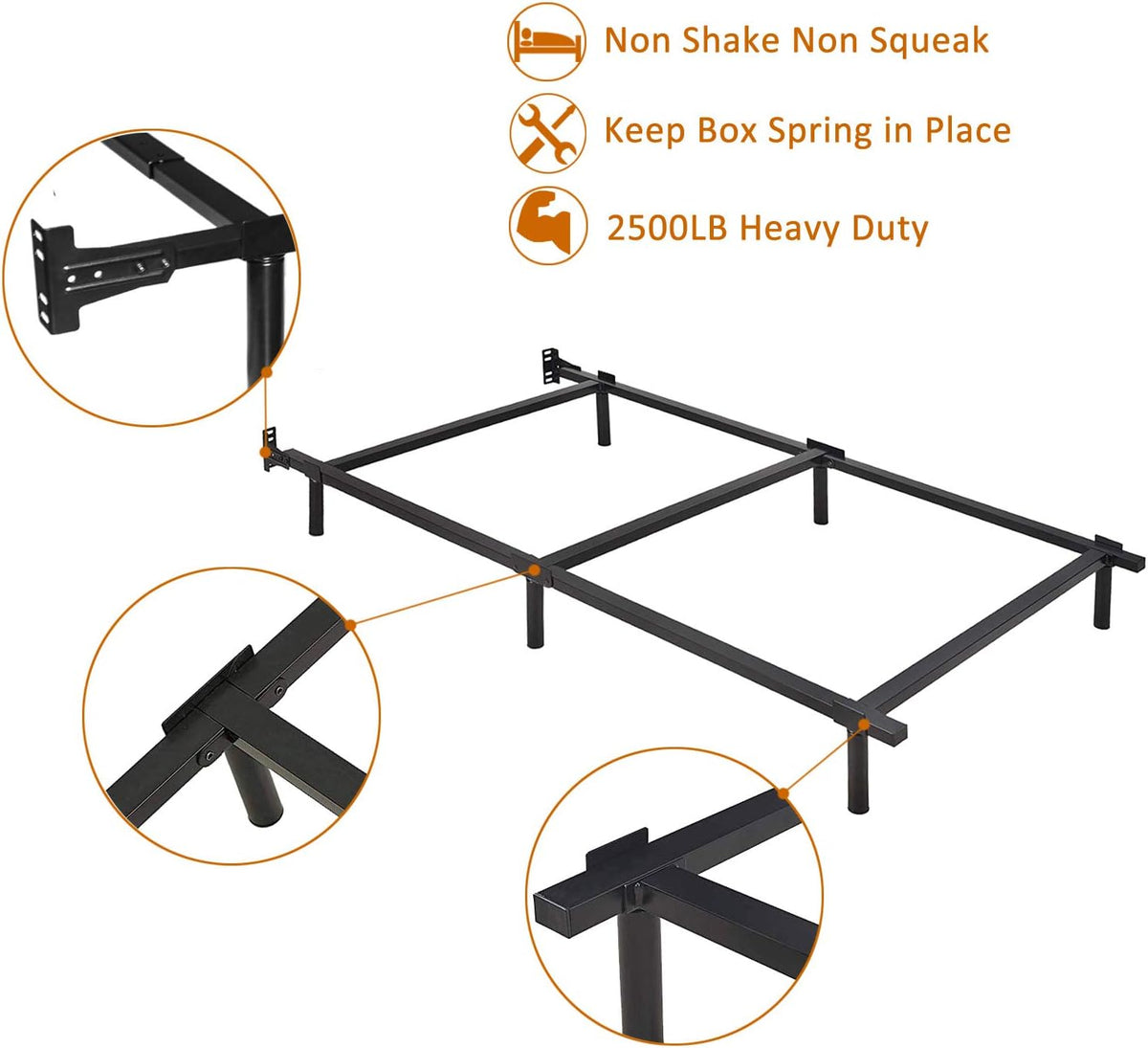 Adjustable Metal Bed Frame with 9-Leg Support E403