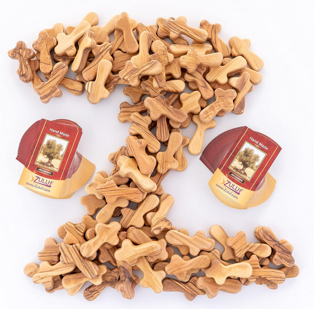 100 Small Olive Wood Pocket Crosses with Certificates D7167