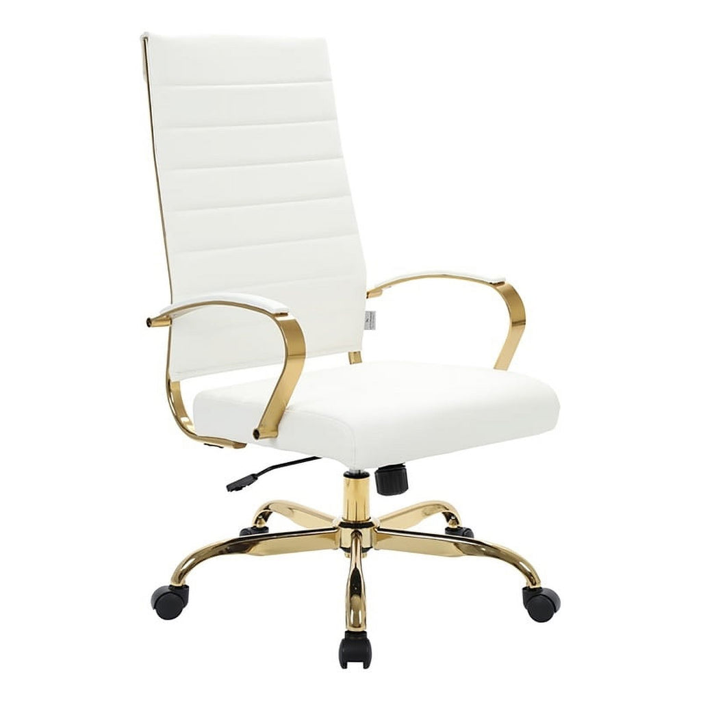 Modern Faux Leather High-Back Office Chair in White/Gold Q469
