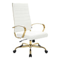 Modern Faux Leather High-Back Office Chair in White/Gold Q469