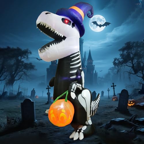 8 FT Inflatable Skeleton Dinosaur with Pumpkin A7758