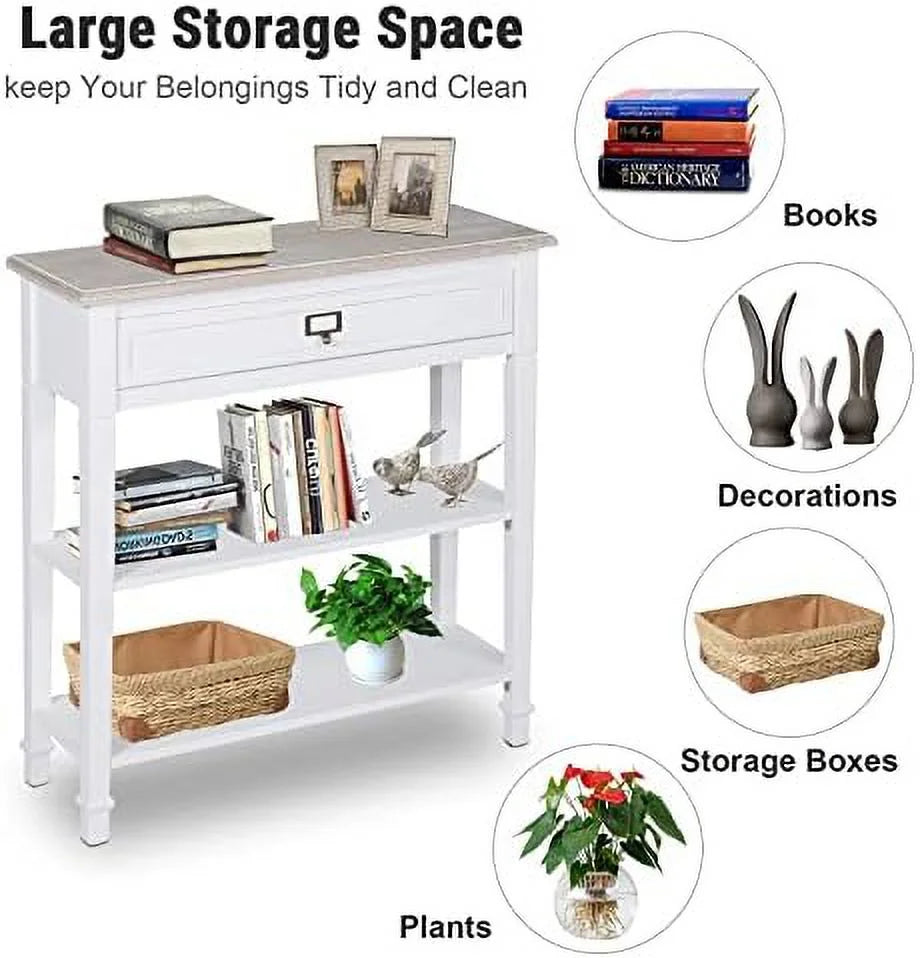 Rustic White Console Table with 2 Drawers I3229