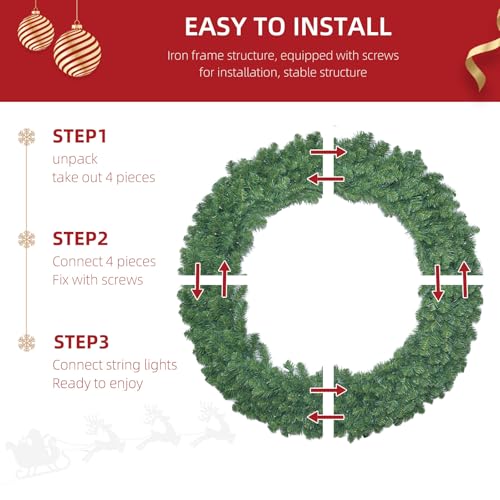 48in Large Christmas Outdoor Wreath with 210 Colorful LEDs, 714 PVC Tips, Metal Hook W141