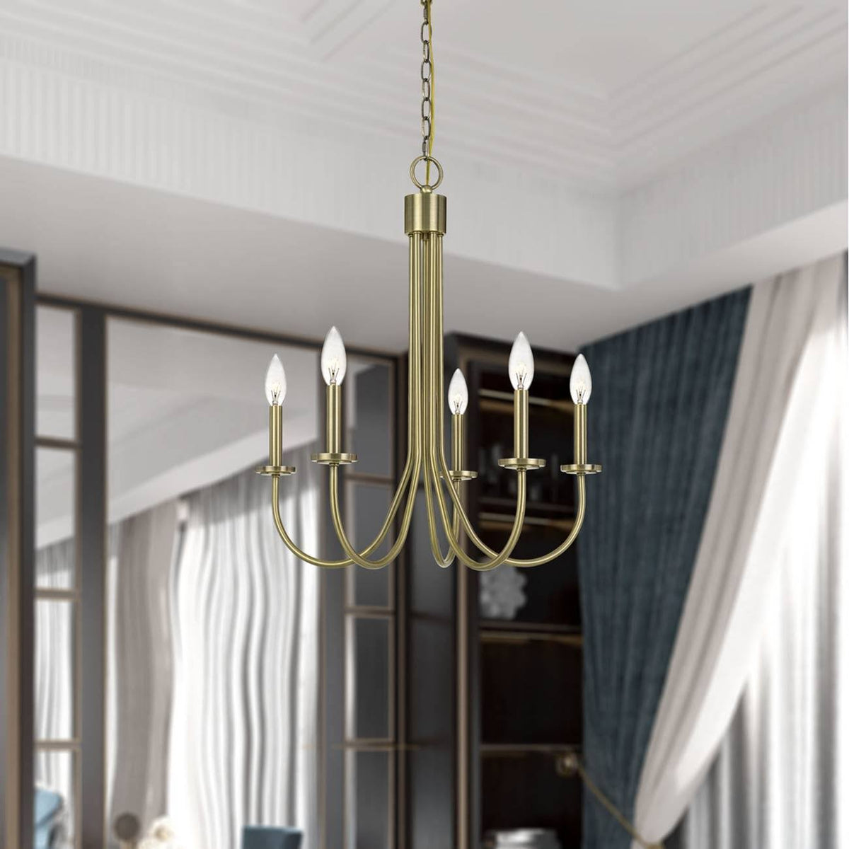 5-Light Metal Chandelier Antique Brass X83272