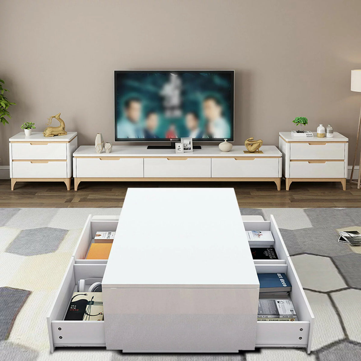 White High Gloss LED Coffee Table with Drawers G14452