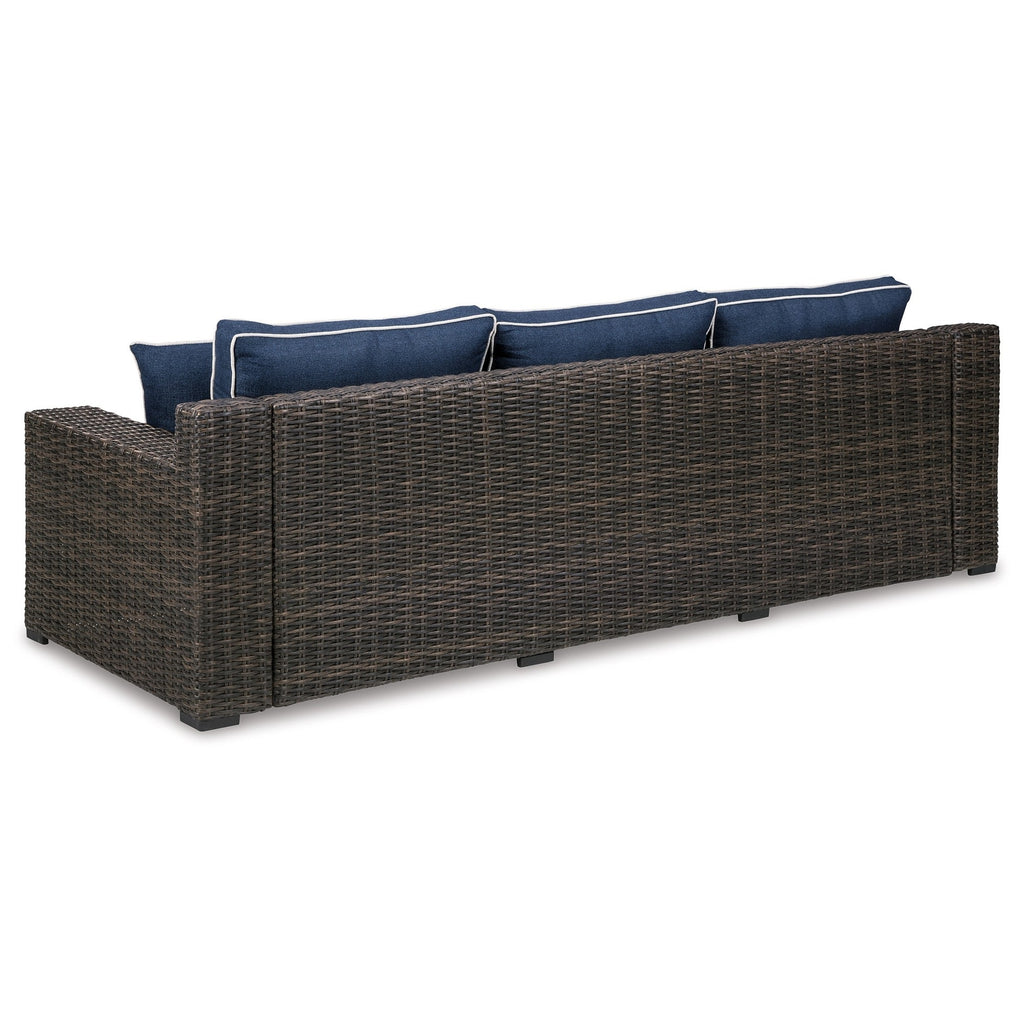 98 Inch Outdoor Sofa with Blue Polyester Upholstery K995789