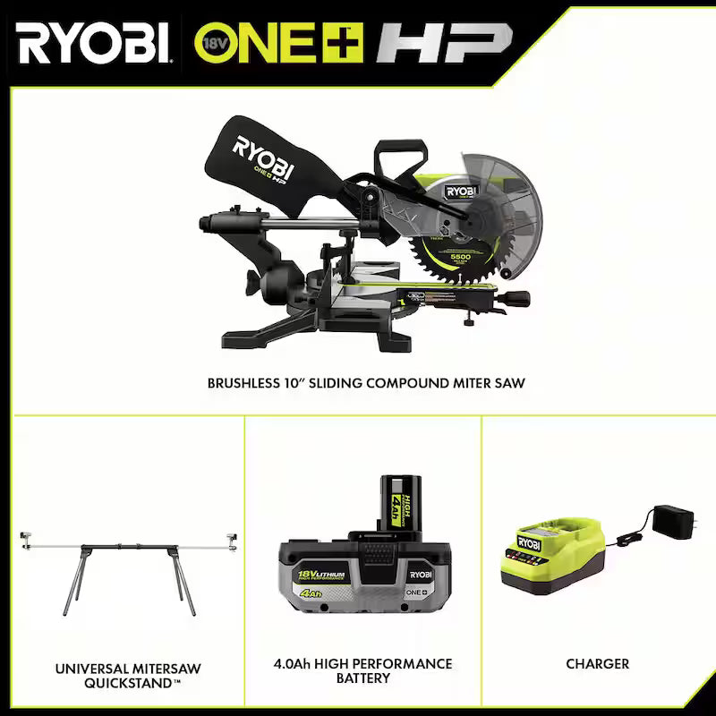 18V Brushless Cordless 10 in. Sliding Compound Miter Saw Kit with Battery, Charger, and Stand O23574