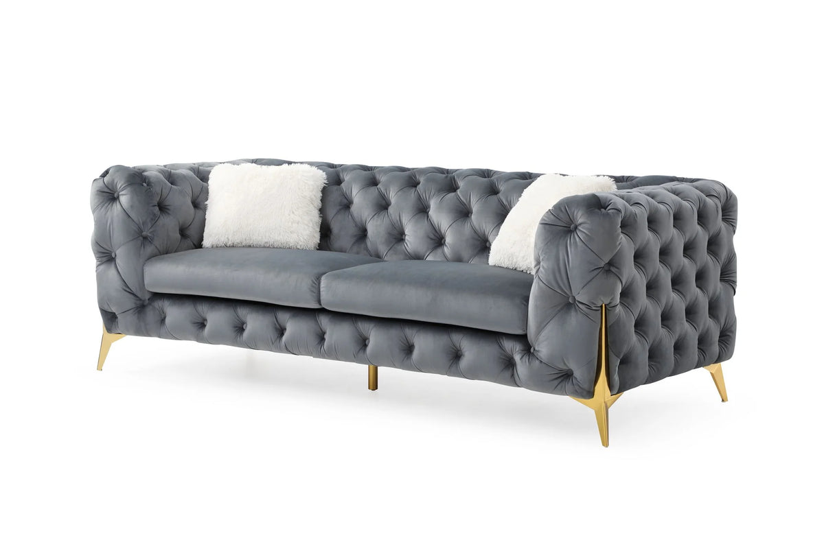 Tufted Fabric Sofa in Gray D307856