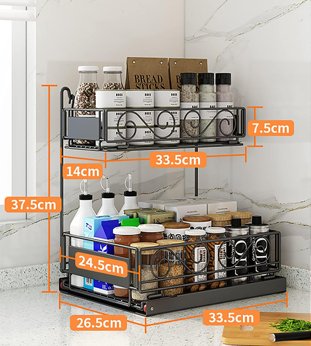 Black 2-Tier Under Sink Organizer with Sliding Drawer O20085