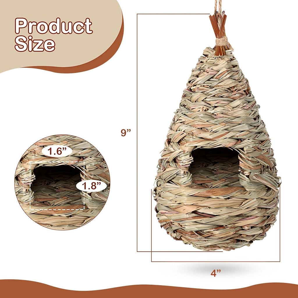 3 Pack Hummingbird Nest House with Coconut Fiber Nesting Material Red Ribbon Woven Nest O46376