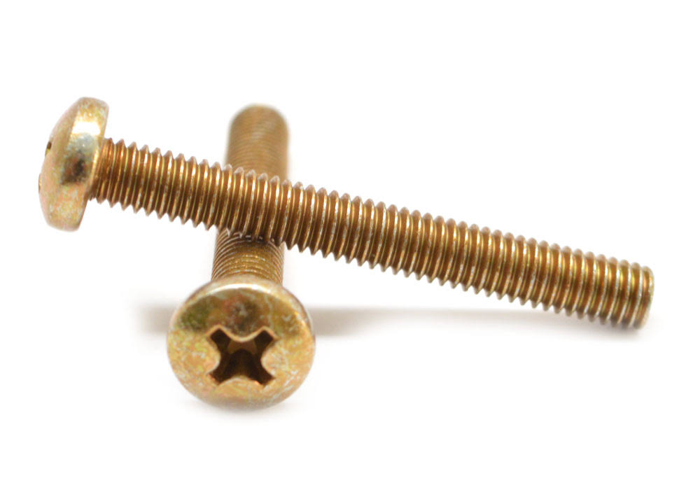 #6-32 x 1 1/2 Coarse Thread Machine Screw Phillips Pan Head Low Carbon Steel Yellow Zinc Plated B525