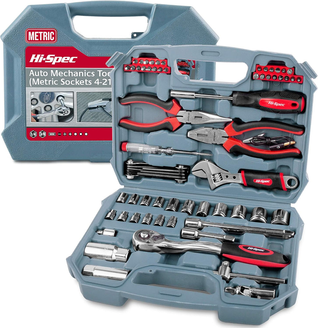 67 Piece Auto Mechanics Tool Kit with Metric Sockets, Ratchet Set & Tool Box N743