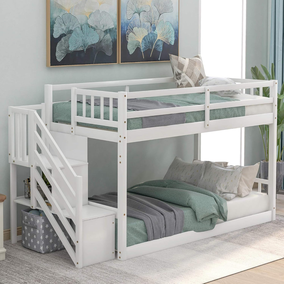 Twin Loft Beds with Slide and Staircase Q4433