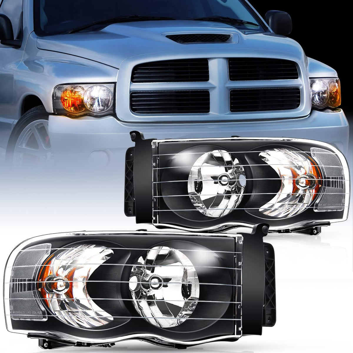 Black Housing Clear Corner Headlight Assembly 2 Pack W758