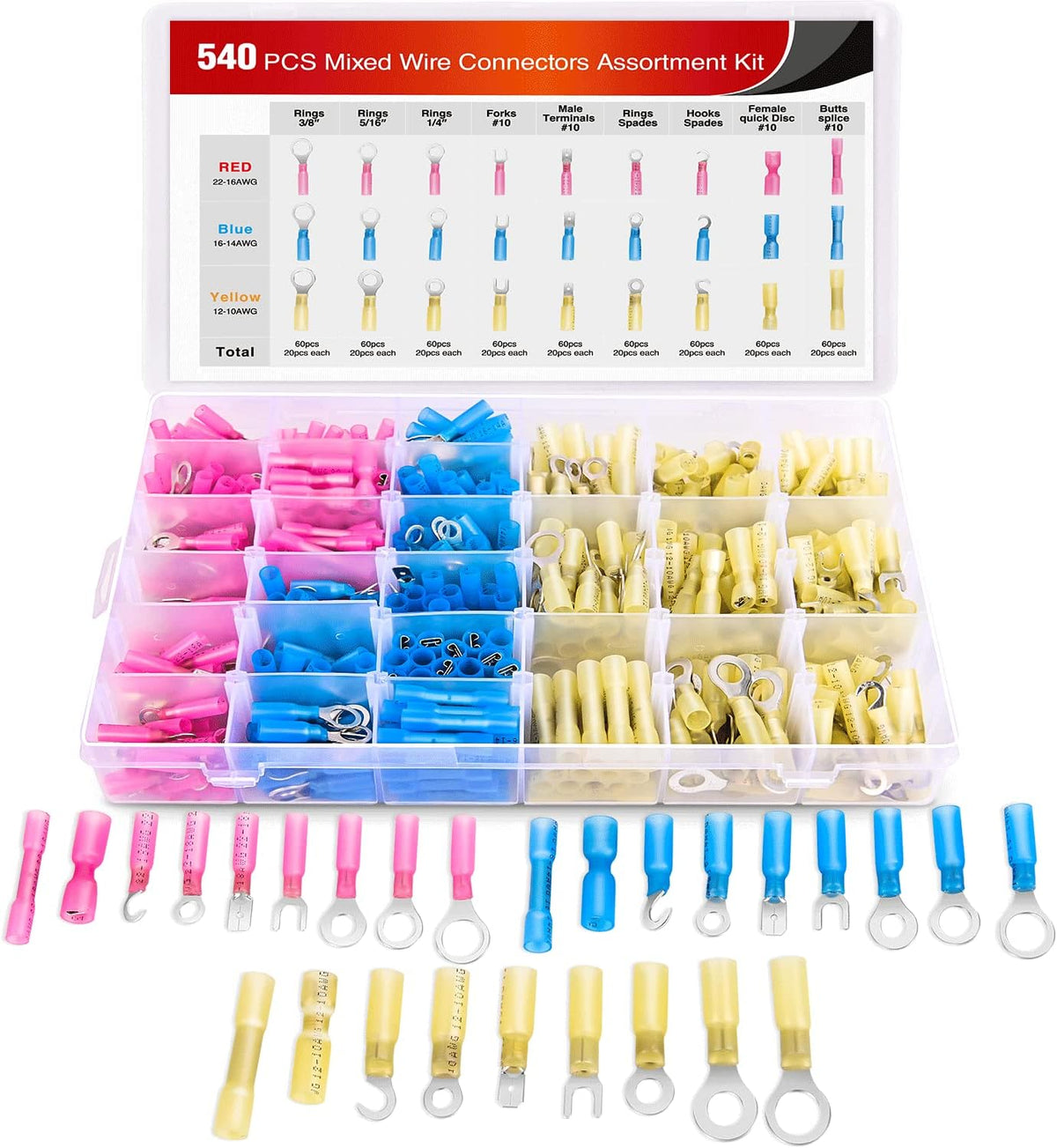 540 PCS Waterproof Heat Shrink Wire Connectors Kit F25694