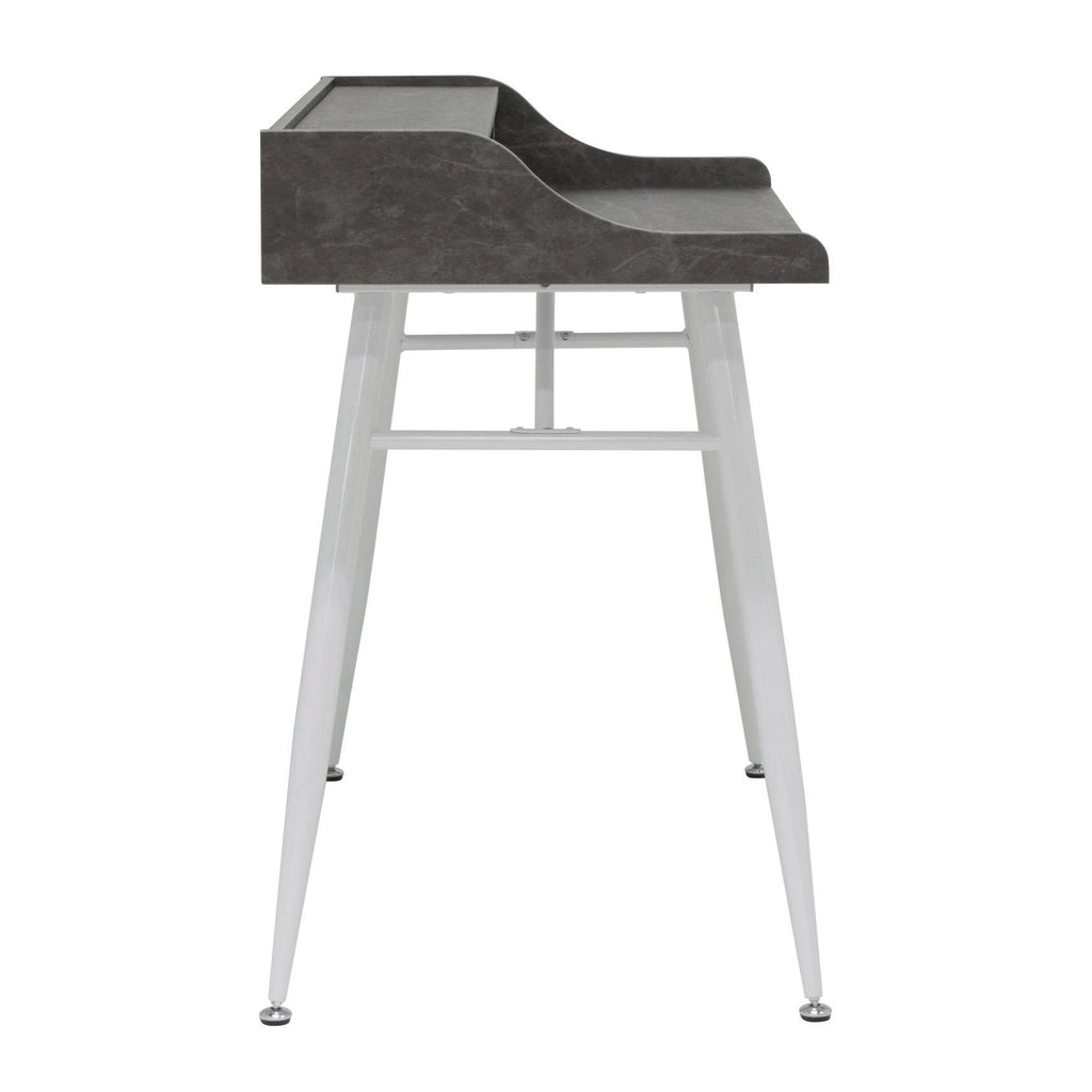 Wide Modern Writing Desk with Storage Hutch and Metal Tapered Legs J744