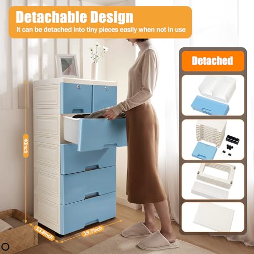 Pink 6 Drawer Plastic Dresser with Wheels P792669