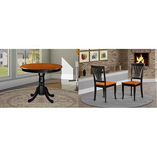 Black Hardwood Frame Dining Room Table and Dining Chairs Set of 2 R216