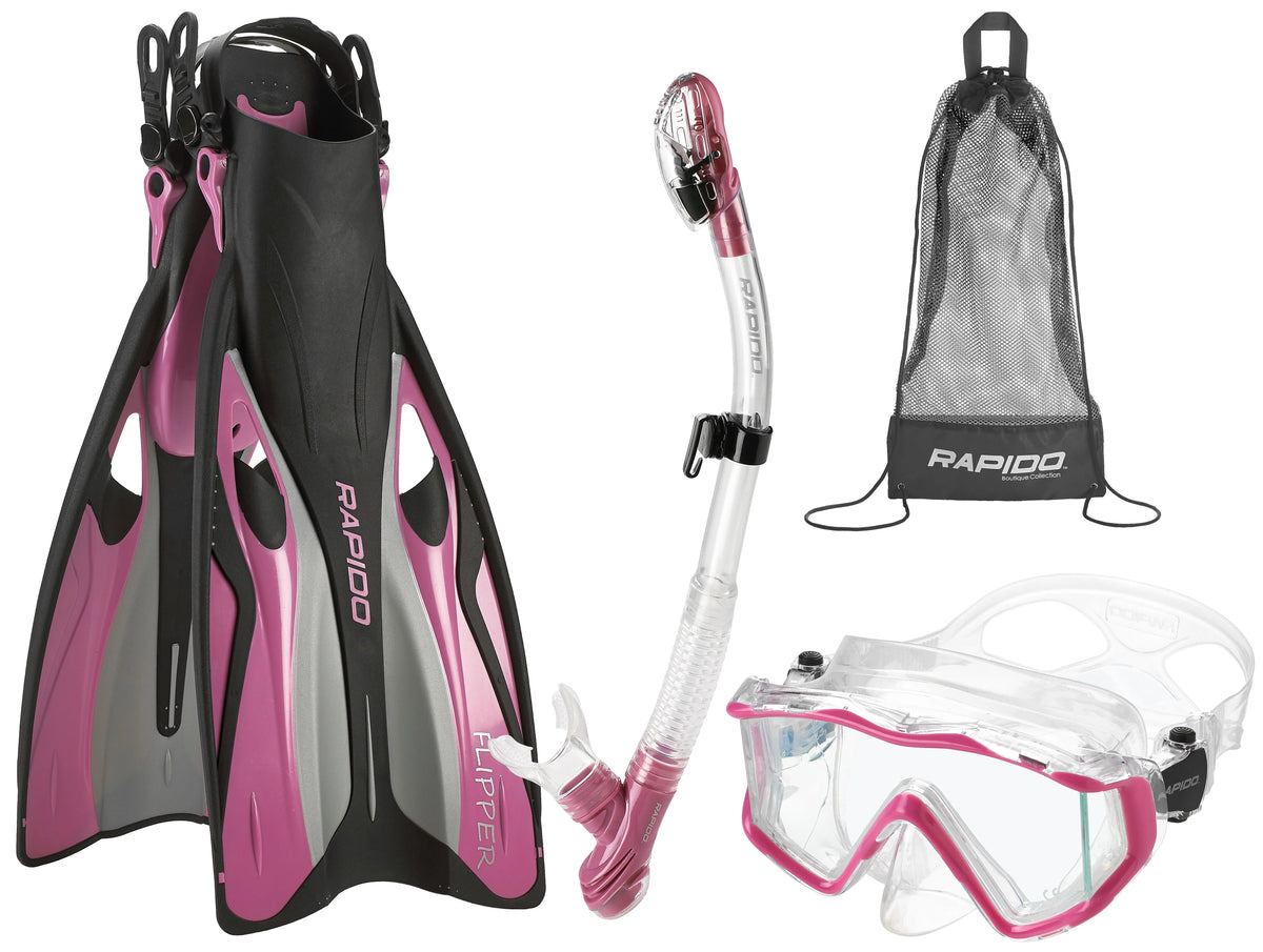 Snorkel Mask with Adjustable Flipper Fins and Dry Snorkel Set Travel Bag U638947