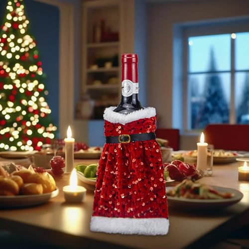 Christmas Red Sequin Wine Bottle Cover Y862
