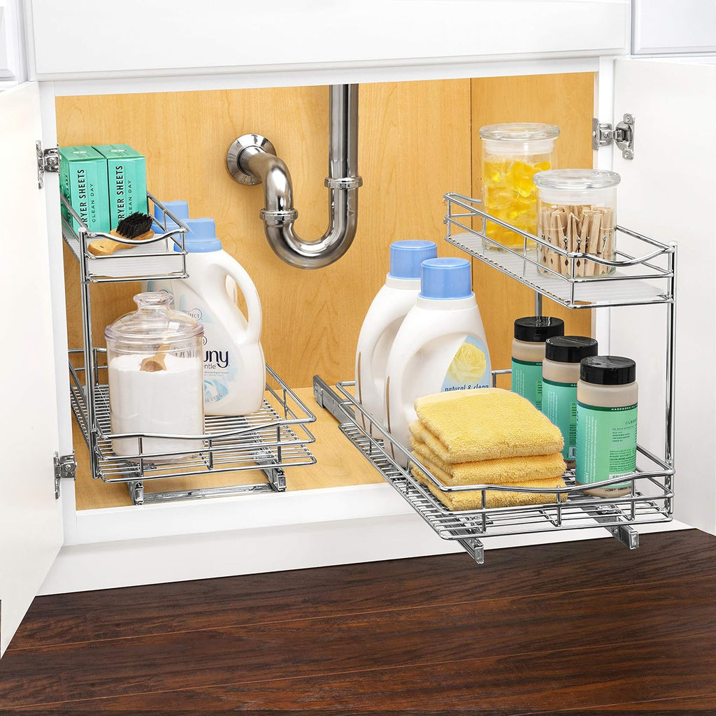 Under Sink Cabinet Organizer Pull Out Two Tier Sliding Shelf, Chrome G60279