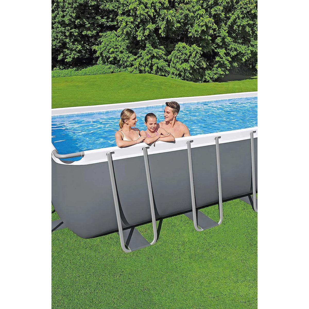 Grey Rectangular Metal Frame Above Ground Pool Set X4520