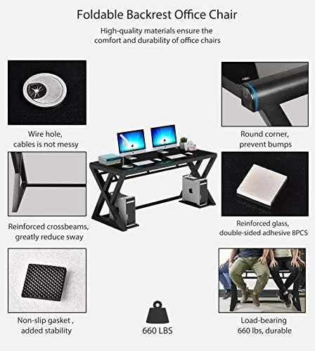 Tempered Glass Computer Desk with X-Shaped Metal Frame 55.1 inch R7092