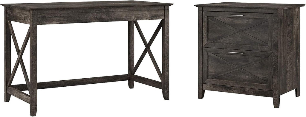 48W Reclaimed Pine Writing Desk with 2 Drawer Lateral File Cabinet I208512
