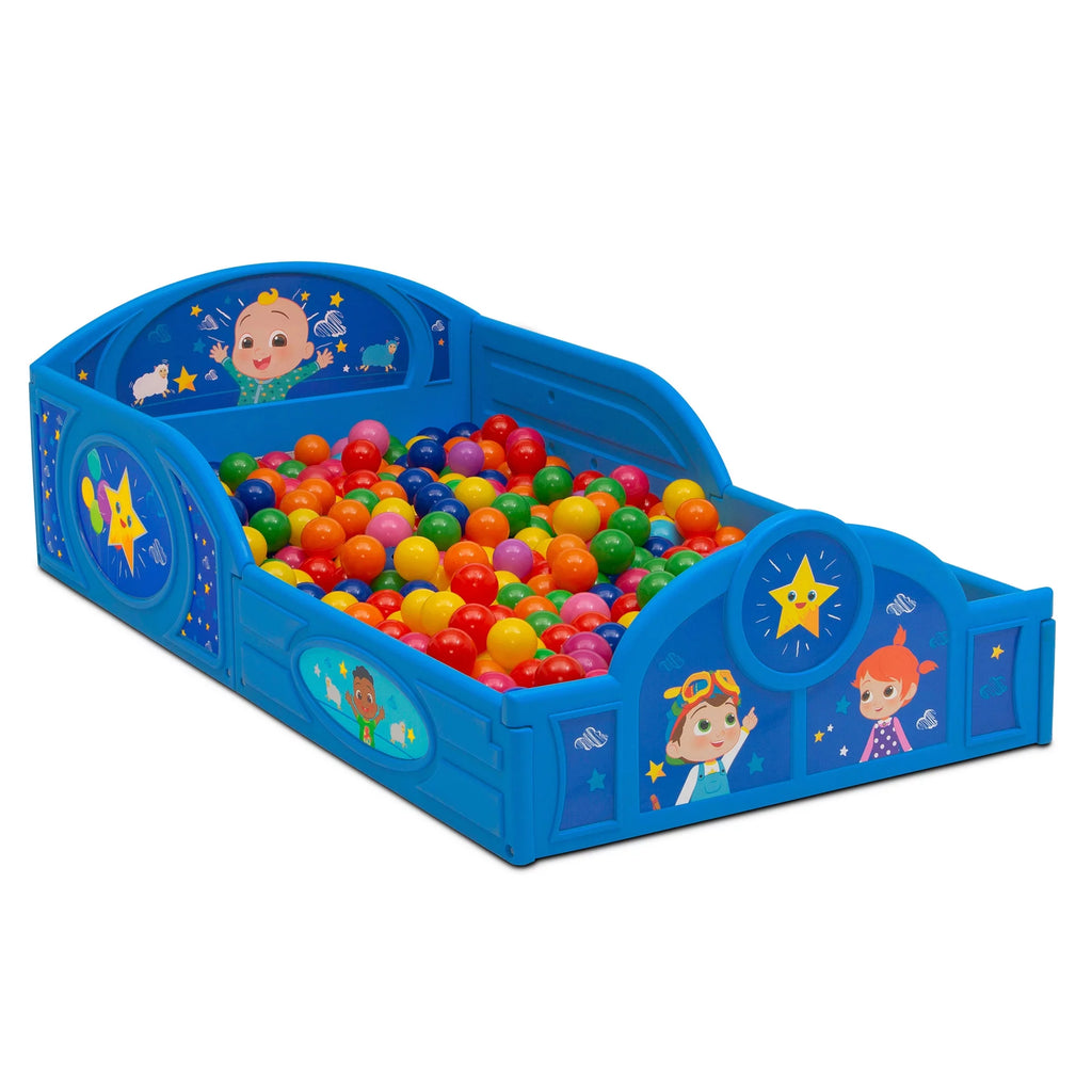 Blue Toddler Bed with Built-In Guardrails V8378