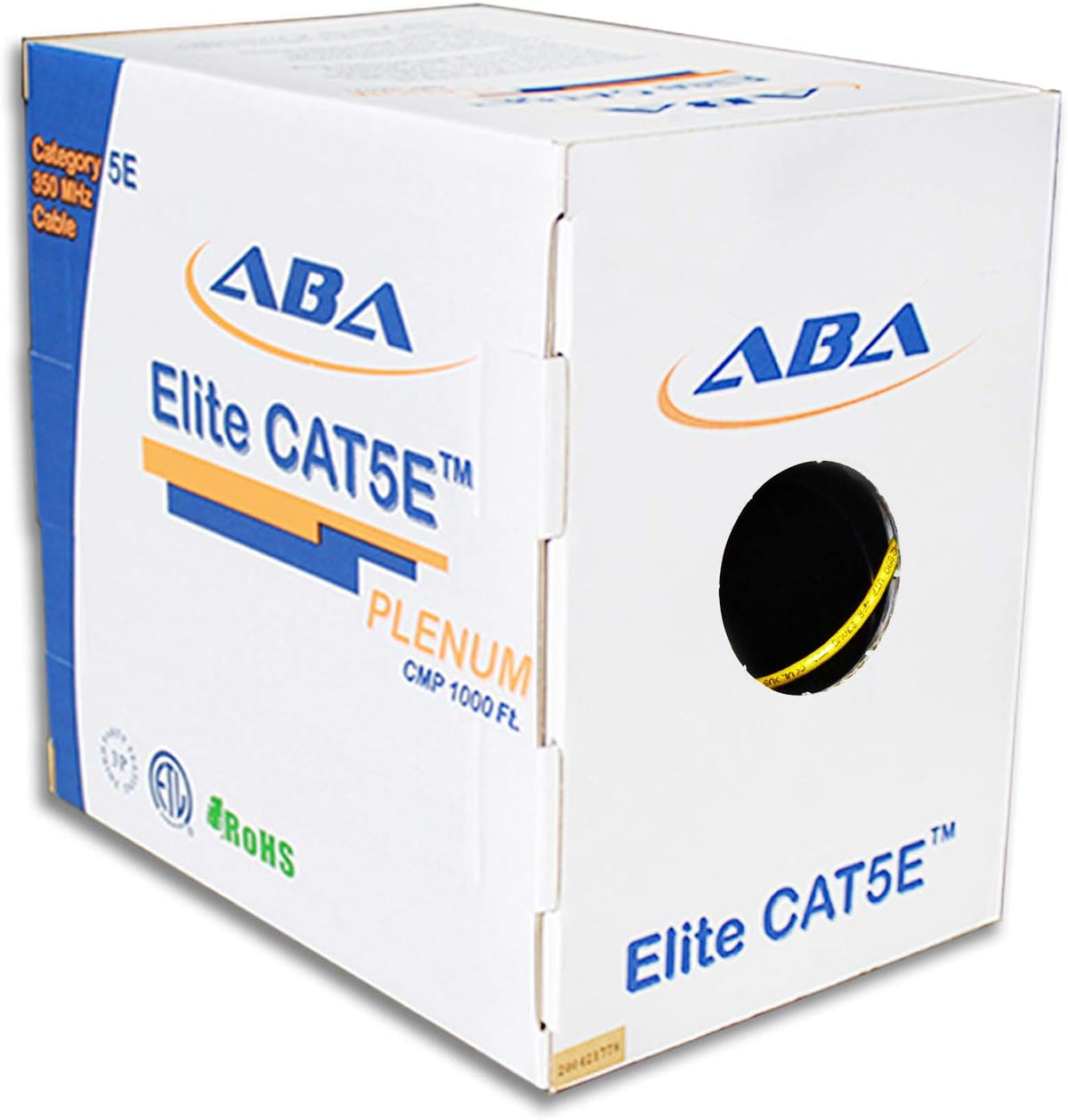 CAT5E Plenum Ethernet Cable 1000ft UTP 24AWG Solid Bare Copper Yellow T79518