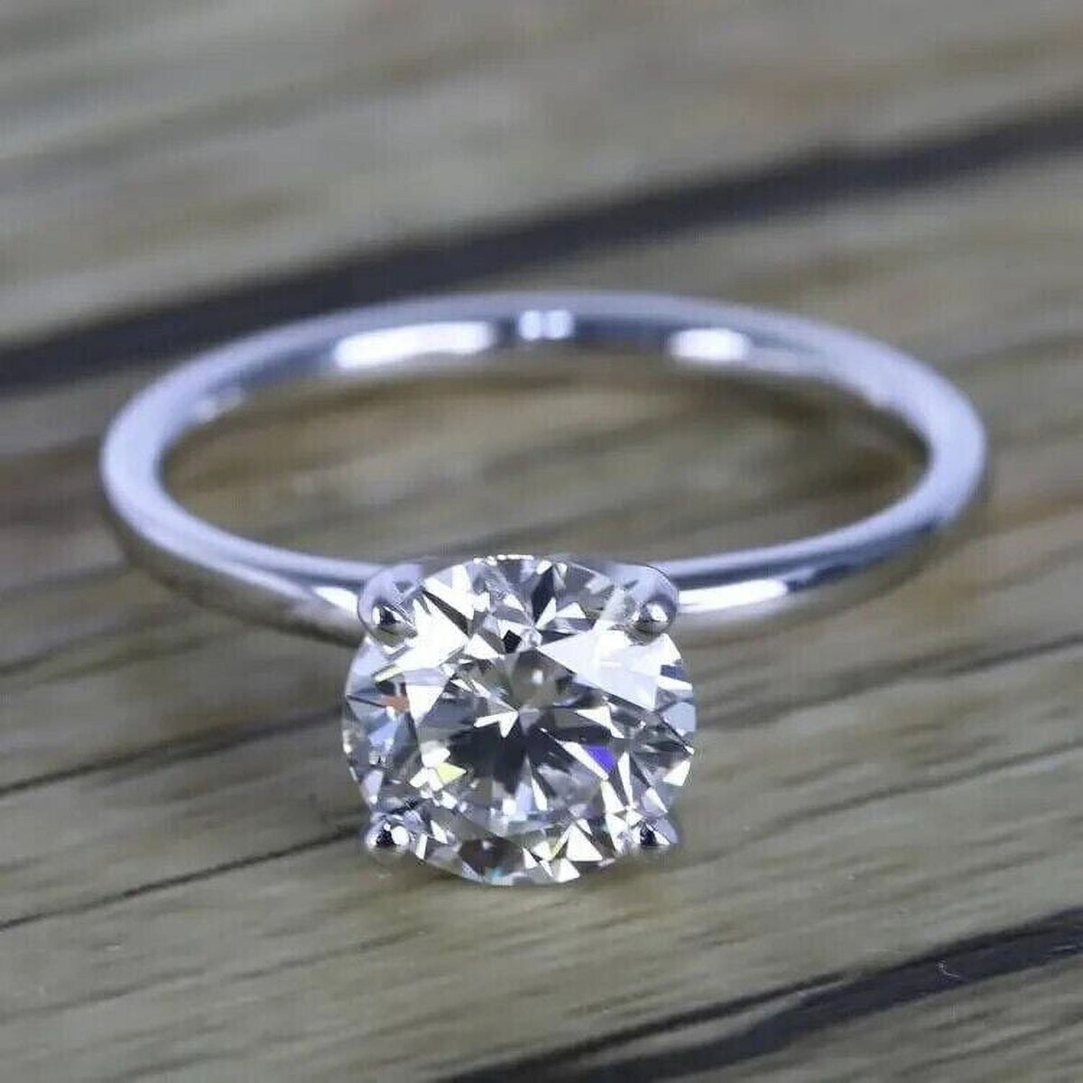 14K White Gold Finish Solitaire Engagement Ring V226