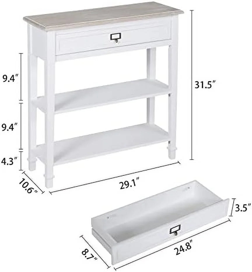 Rustic White Console Table with 2 Drawers I3229