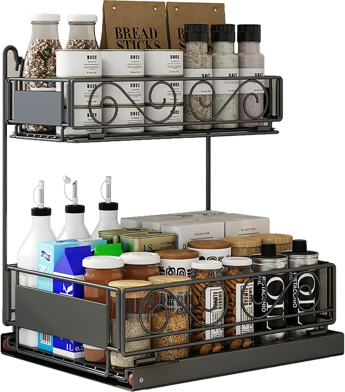 Black 2-Tier Under Sink Organizer with Sliding Drawer O20085