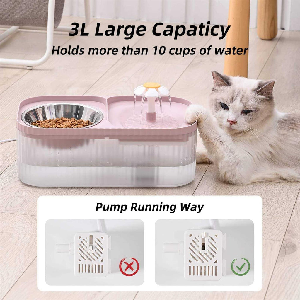 Cat Water Fountain and Food Bowl, 3L Ultra Quiet Pet Water Dispenser G7219