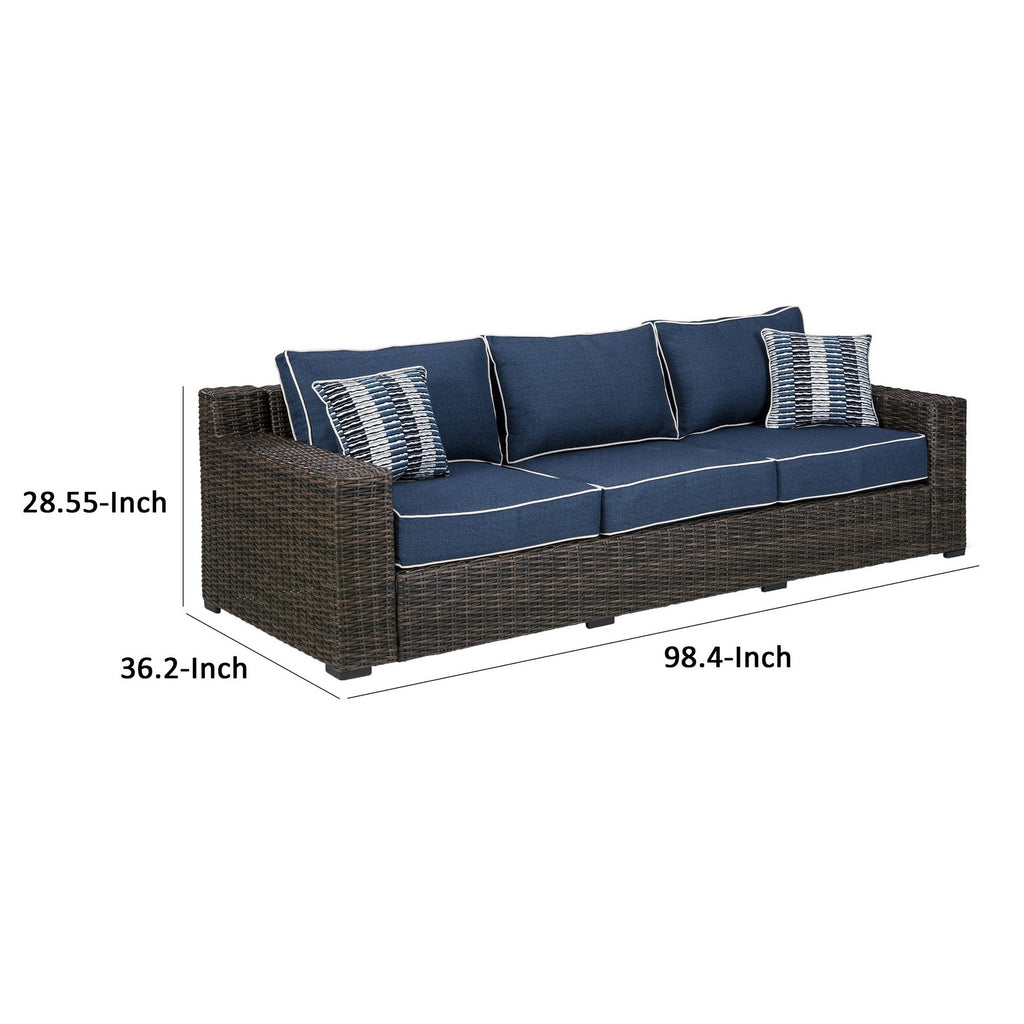 98 Inch Outdoor Sofa with Blue Polyester Upholstery K995789