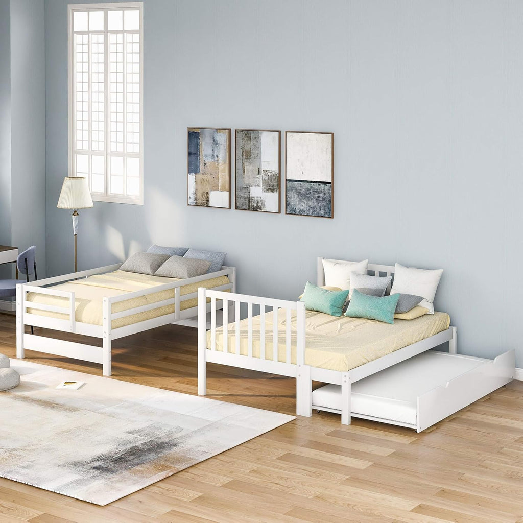 White Twin Over Twin Bunk with Trundle, 4 Drawers, and 3 Shelves F46042