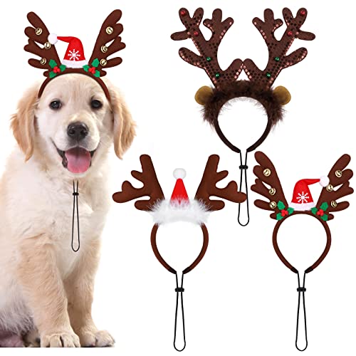 3 Pack Christmas Pet Headwear Brown Reindeer Antlers Headband H1999