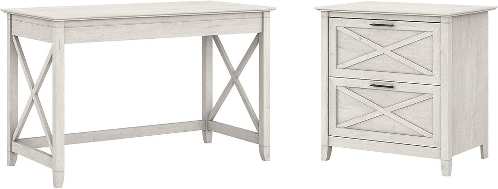 48W Reclaimed Pine Writing Desk with 2 Drawer Lateral File Cabinet I208512