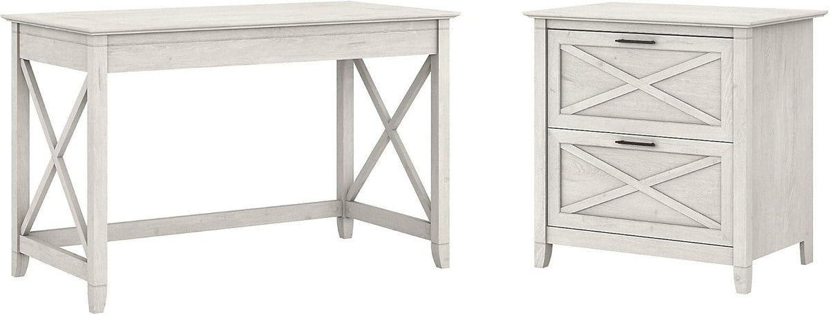 48W Reclaimed Pine Writing Desk with 2 Drawer Lateral File Cabinet I208512