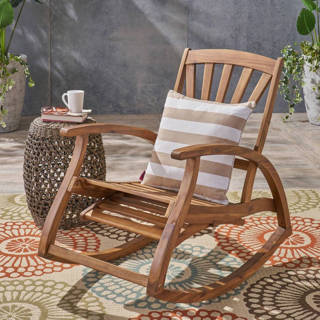 Teak Finish Acacia Rocking Chair with Footrest X258341