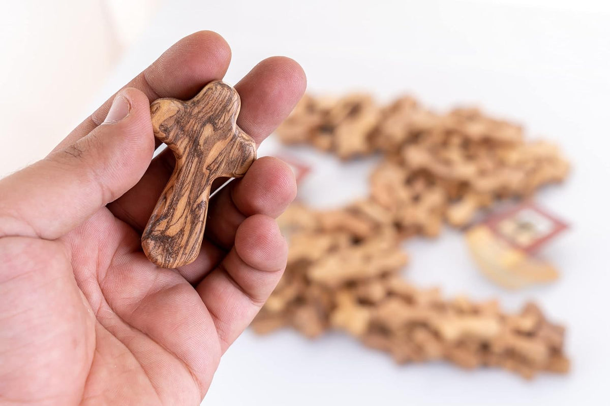 100 Small Olive Wood Pocket Crosses with Certificates D7167
