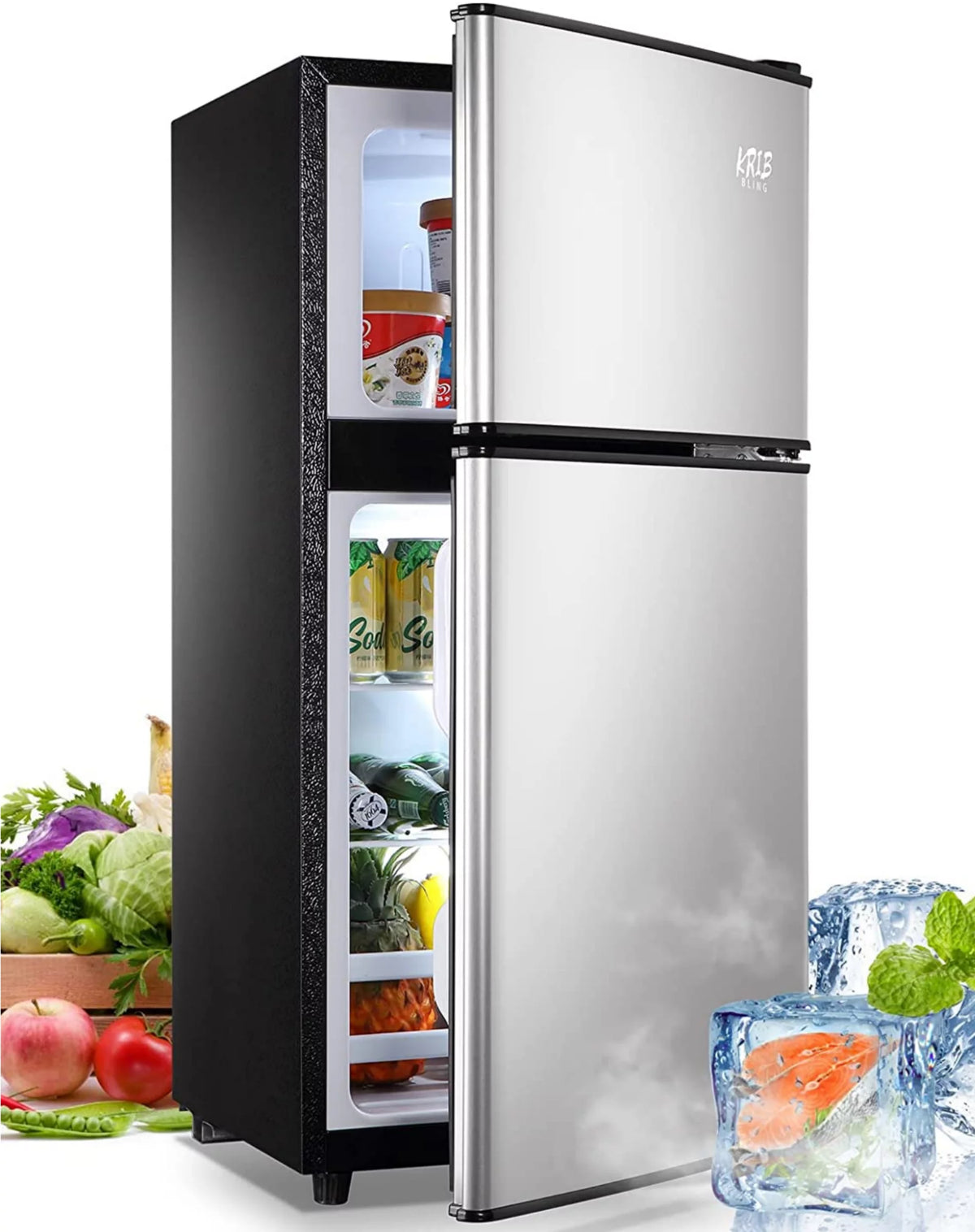 3.5 cu.ft Two Door Compact Refrigerator with Freezer, Red B73163