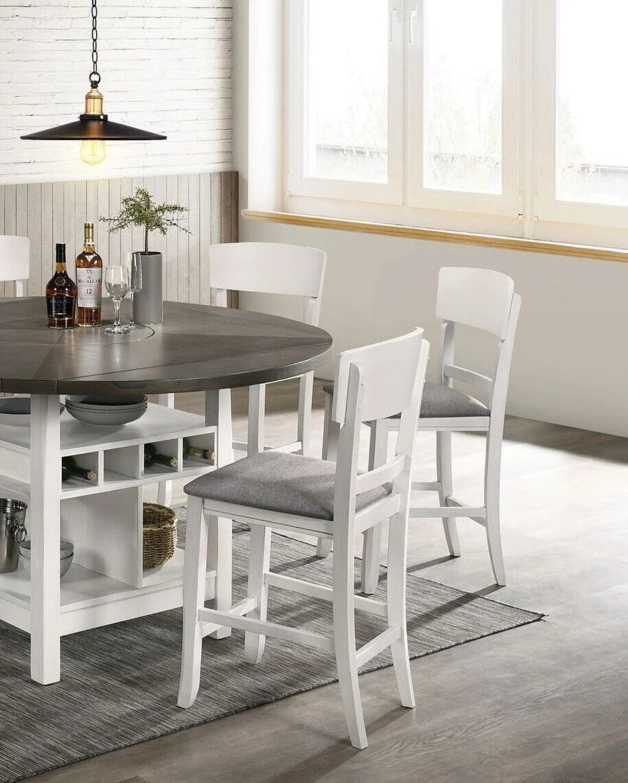 White Set of 6 Counter Height Chairs Light Gray Fabric Seat I652