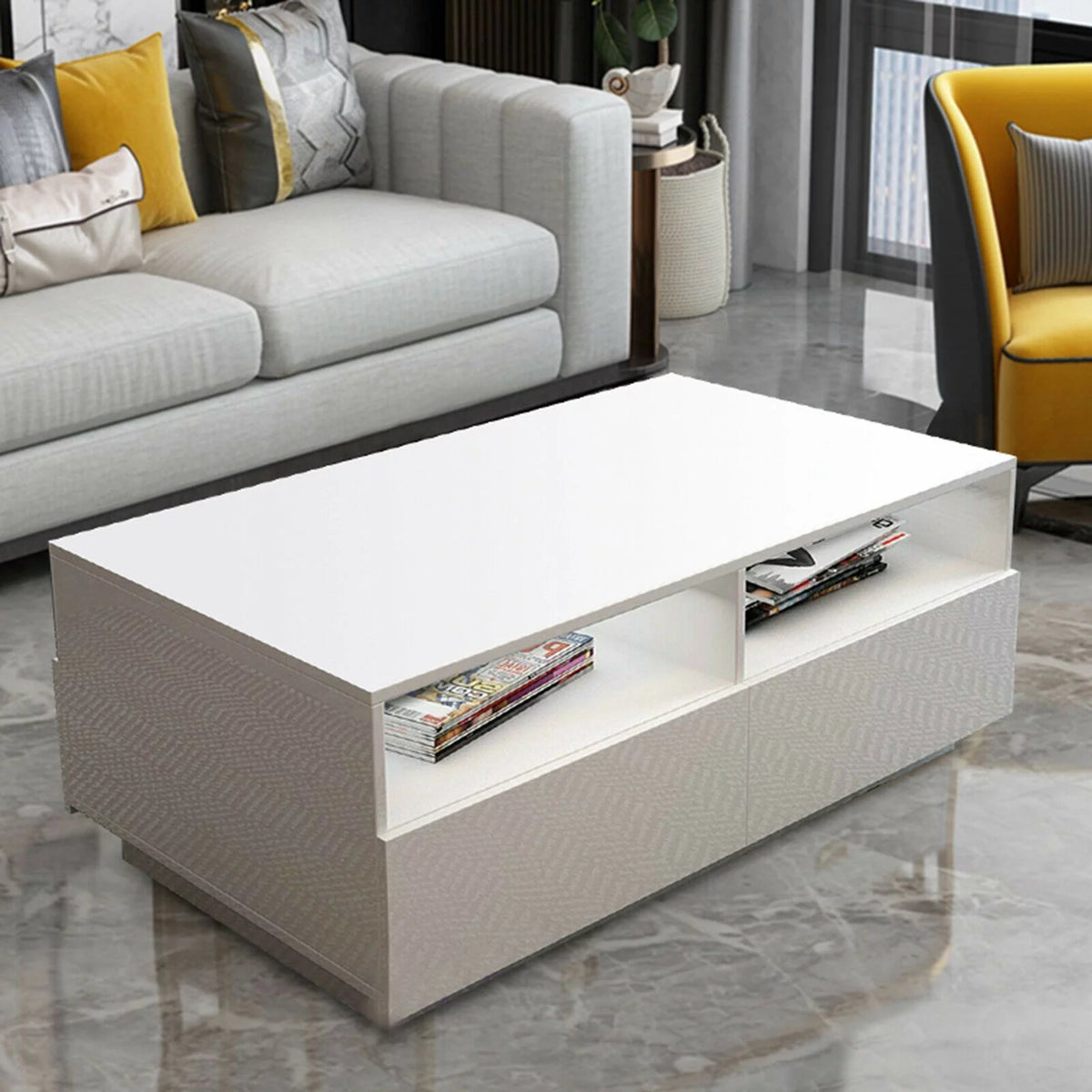 White High Gloss LED Coffee Table with Drawers G14452