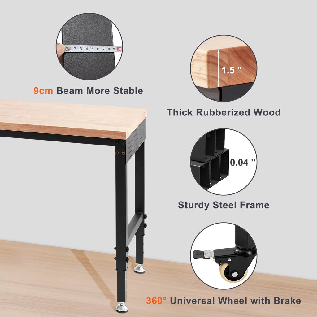 Adjustable 72" L X 25" W Workbench with Universal Wheels, 3000 LBS Load Capacity L4773