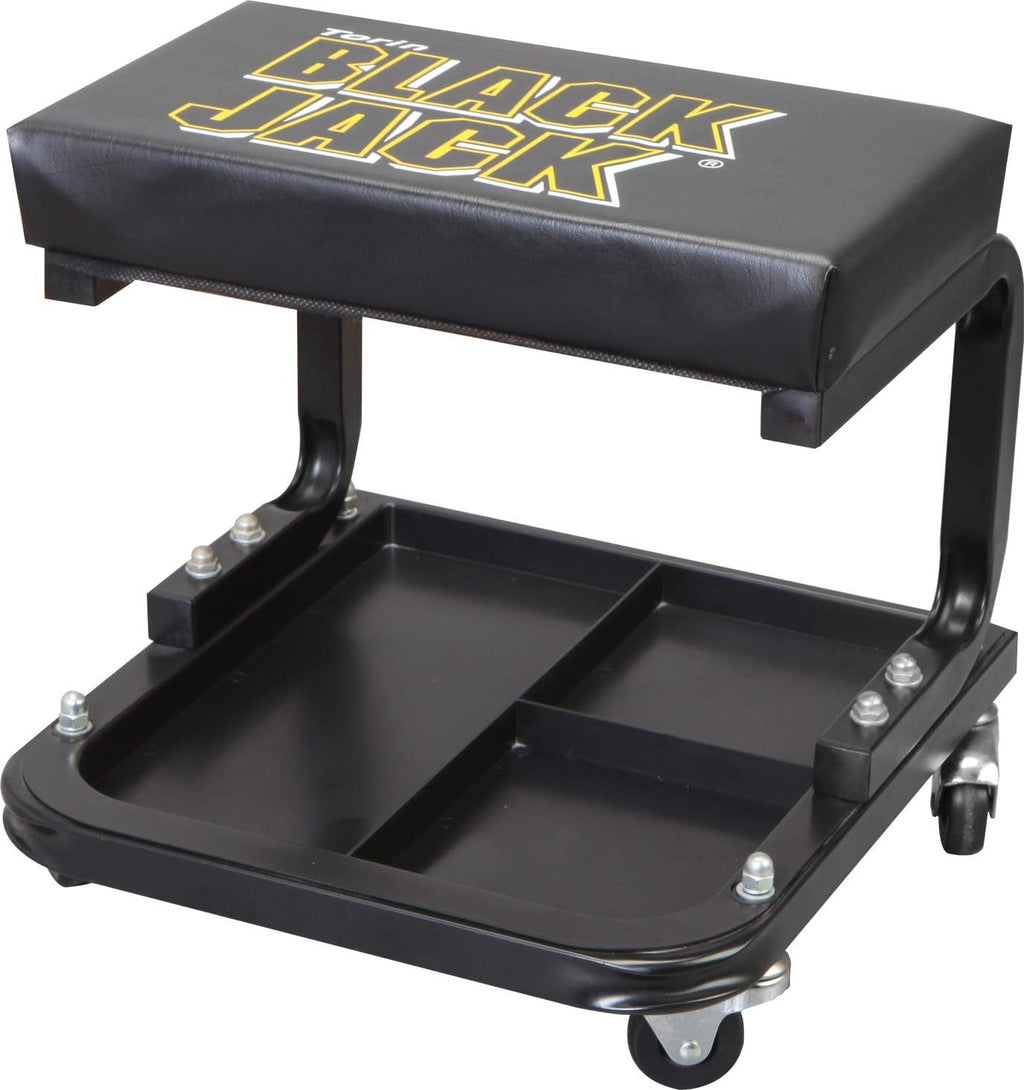 Black Padded Mechanic Stool with Tool Tray Storage U12790