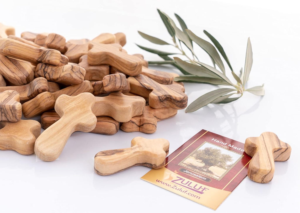 100 Small Olive Wood Pocket Crosses with Certificates D7167