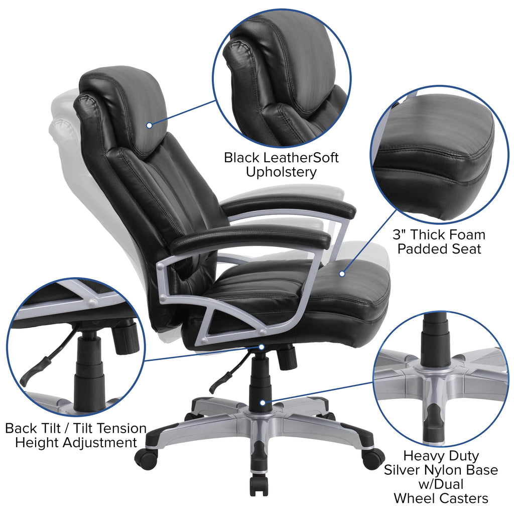 Black LeatherSoft Executive Swivel Office Chair with Arms E175