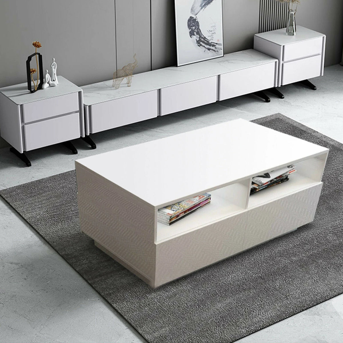 White High Gloss LED Coffee Table with Drawers G14452
