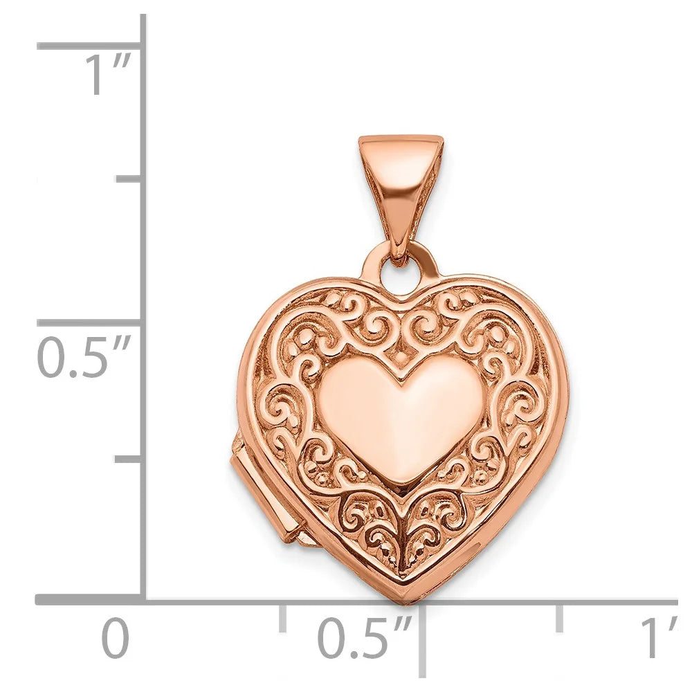 14K Rose Gold 15 mm Heart Locket Pendant Q324
